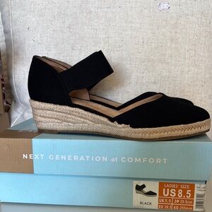 Life Stride Black Espadrille Wedges with Classic Ankle Strap